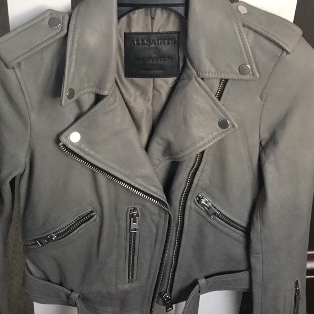 Balfern Belted Leather Biker Jacket All Saints - Picture 2 of 9